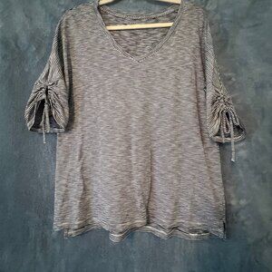 T by Talbots Navy and White Stripped Ruched Sleeve shirt - Large